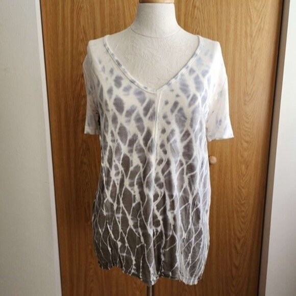XCVI NWT Anya Tee in White and Gray with Jemma Cotton Jersey Light weight T Shir - Picture 1 of 9